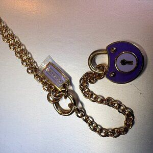 Coach Gold Chain Necklace with Purple Enamel Padlock Charm